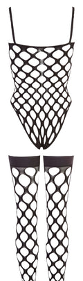 NO:XQSE Body met g-string en stockings - Zwart