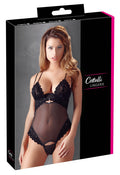 Cottelli LINGERIE Body met fluwelen flockprint en geïntegreerde cups - Zwart