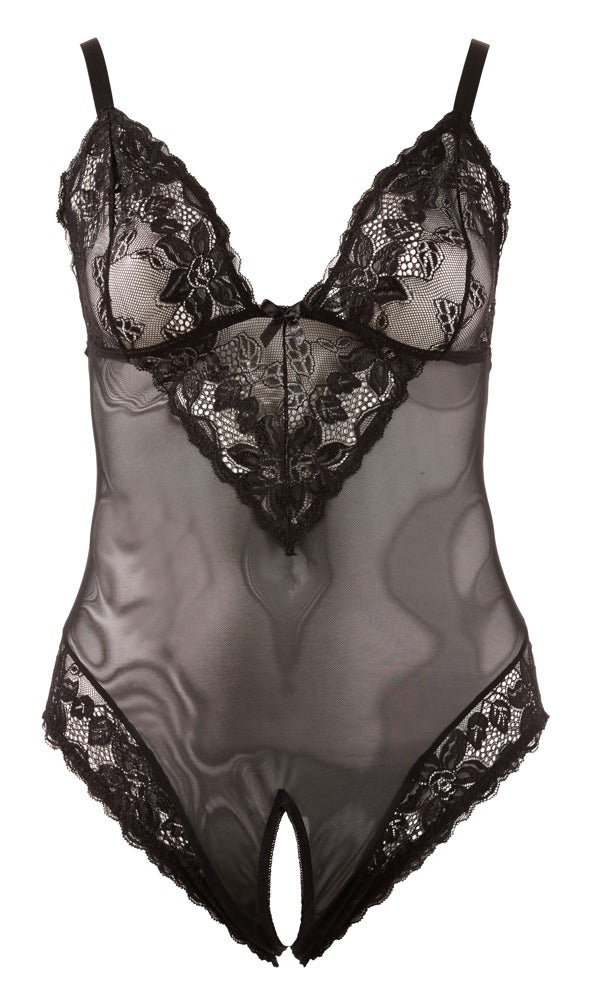 Cottelli CURVES kruisloos body met kant - Zwart - Cottelli CURVES - SKU: 26411781051