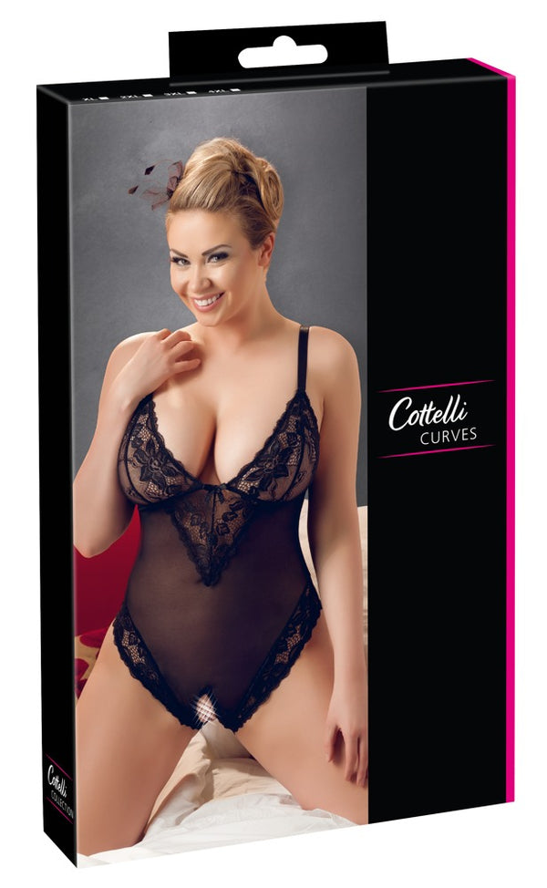 Cottelli CURVES kruisloos body met kant - Zwart - Cottelli CURVES - SKU: 26411781051