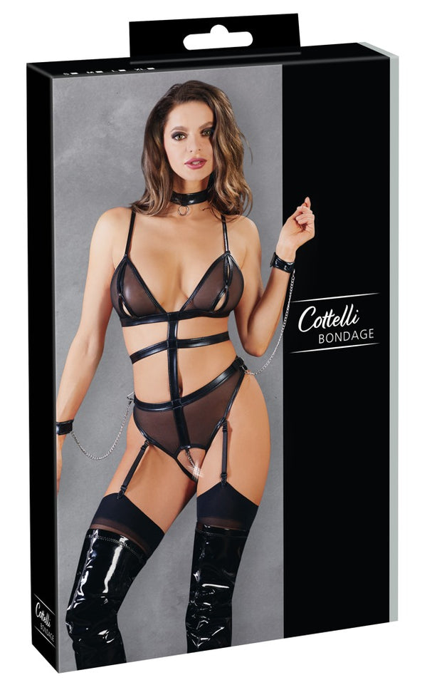 Cottelli BONDAGE jarretel body met harnas - Zwart - Cottelli BONDAGE - SKU: 26414881021