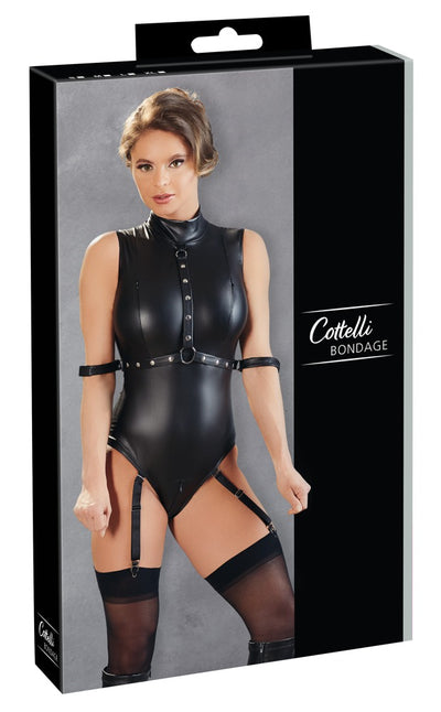 Cottelli BONDAGE Body met metalen details en jarretels - Zwart