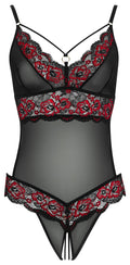 Cottelli LINGERIE Body kruisloos met bloemenkant - Zwart