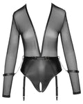 Cottelli BONDAGE Body transparant met jarretels en kruisloos - Zwart