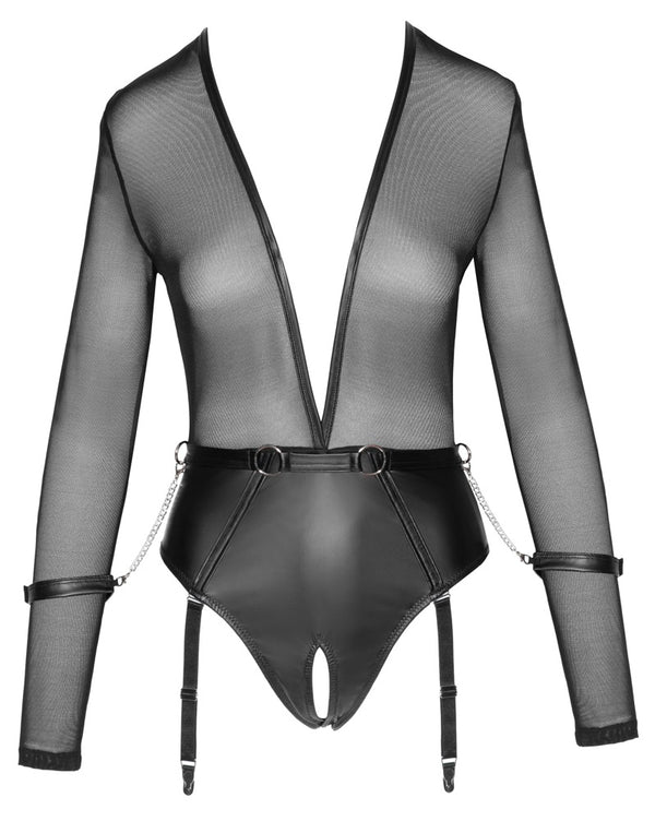 Cottelli BONDAGE body met jarretels - Zwart - Cottelli BONDAGE - SKU: 26428671021