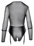 Cottelli BONDAGE Body transparant met jarretels en kruisloos - Zwart