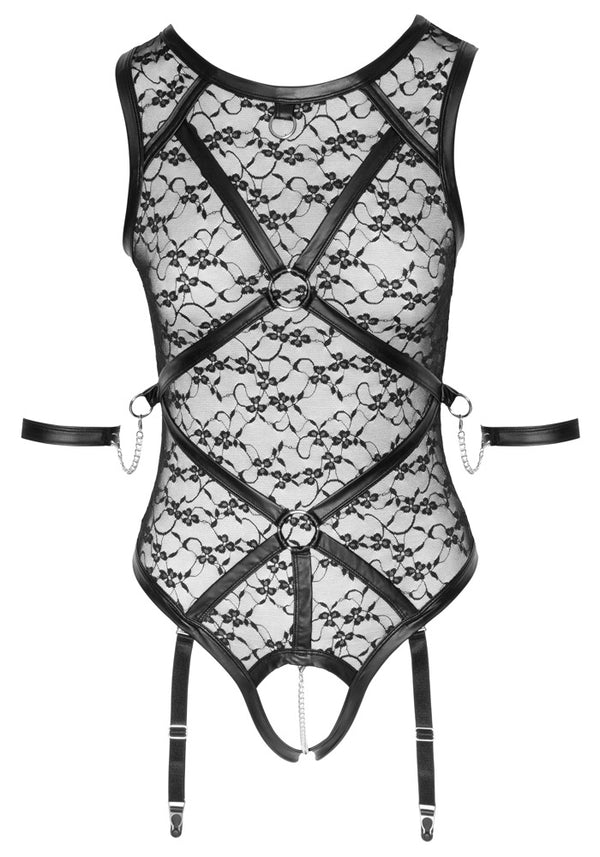 Cottelli BONDAGE body met harnas - Zwart - Cottelli BONDAGE - SKU: 26428751021