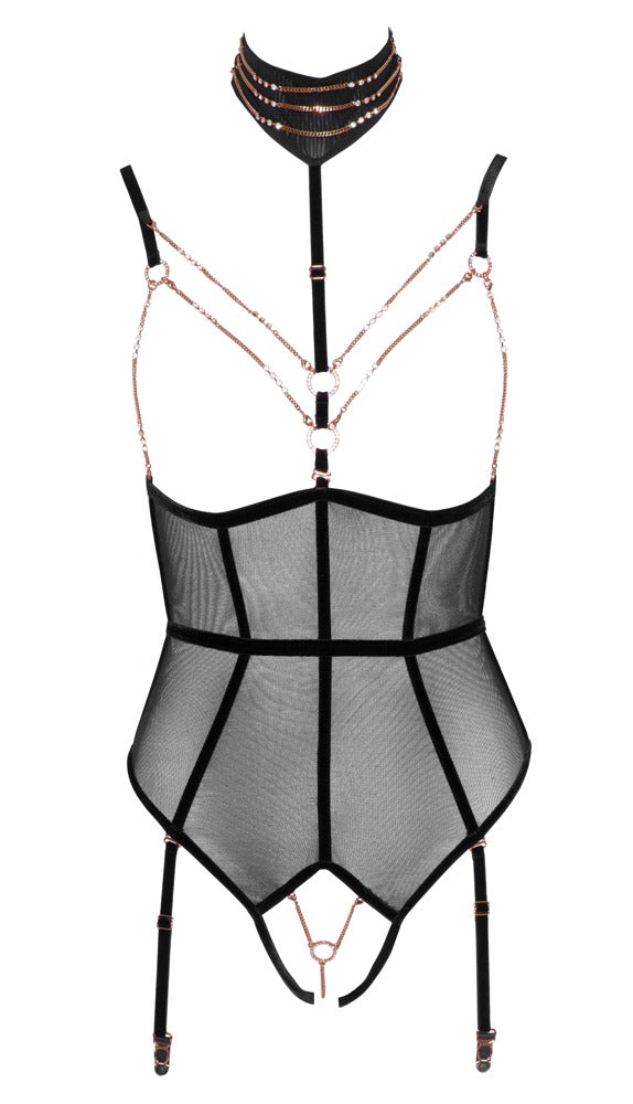 Abierta Fina powernet body met open kruis - Zwart - Abierta Fina - SKU: 26429301021
