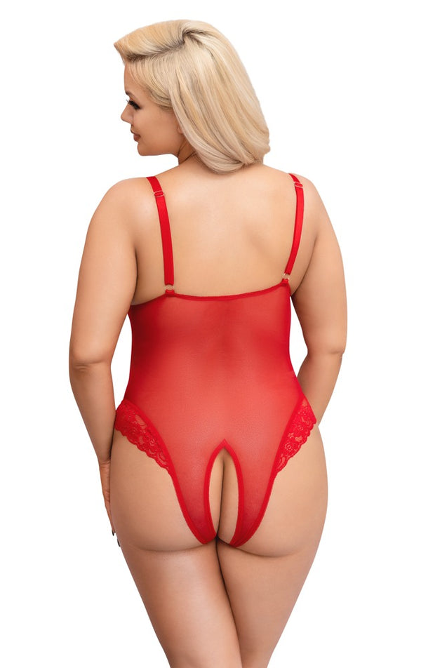Cottelli CURVES Body transparant met kant - Rood - Cottelli CURVES - SKU: 26431203051