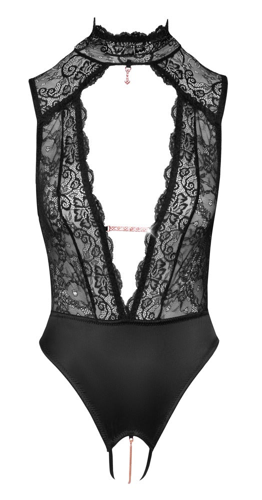 Abierta Fina kant-satijn body - Zwart - Abierta Fina - SKU: 26431701021