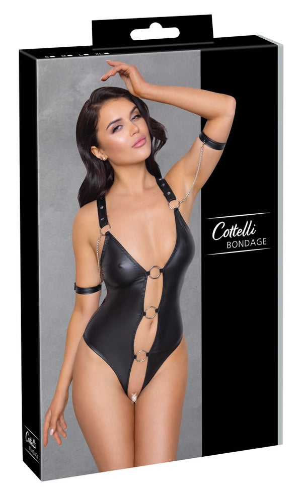 Cottelli BONDAGE kruisloze body met ringen - Zwart - Cottelli BONDAGE - SKU: 26431891031
