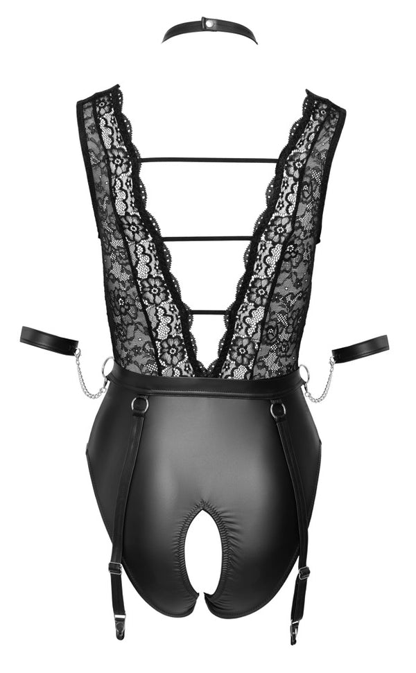 Cottelli BONDAGE jarretel body met V-hals - Zwart - Cottelli BONDAGE - SKU: 26431971021