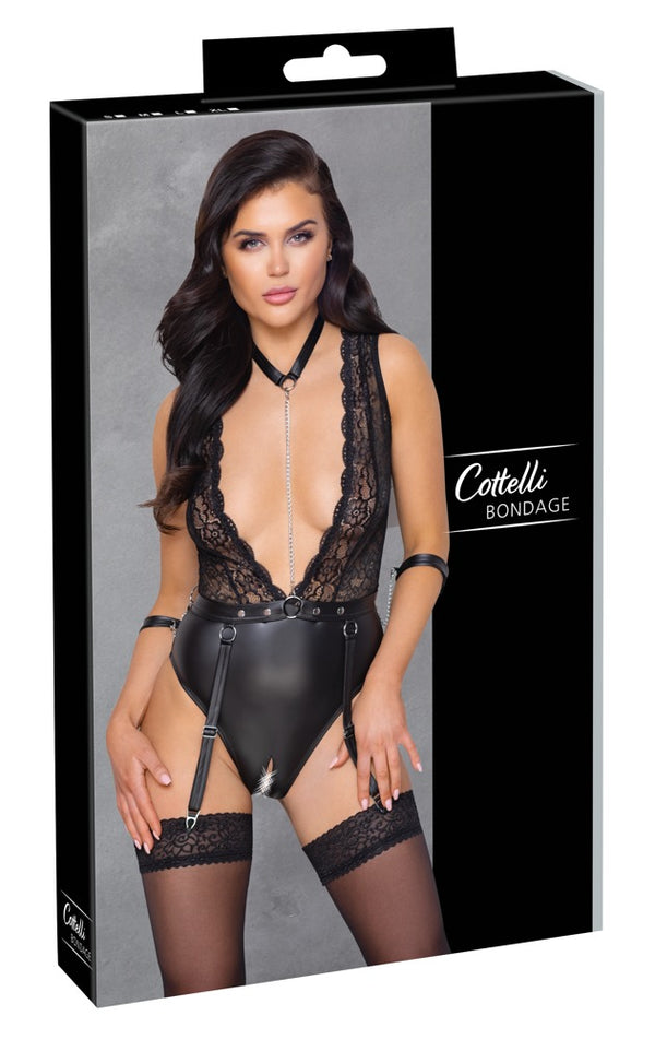 Cottelli BONDAGE jarretel body met V-hals - Zwart - Cottelli BONDAGE - SKU: 26431971021