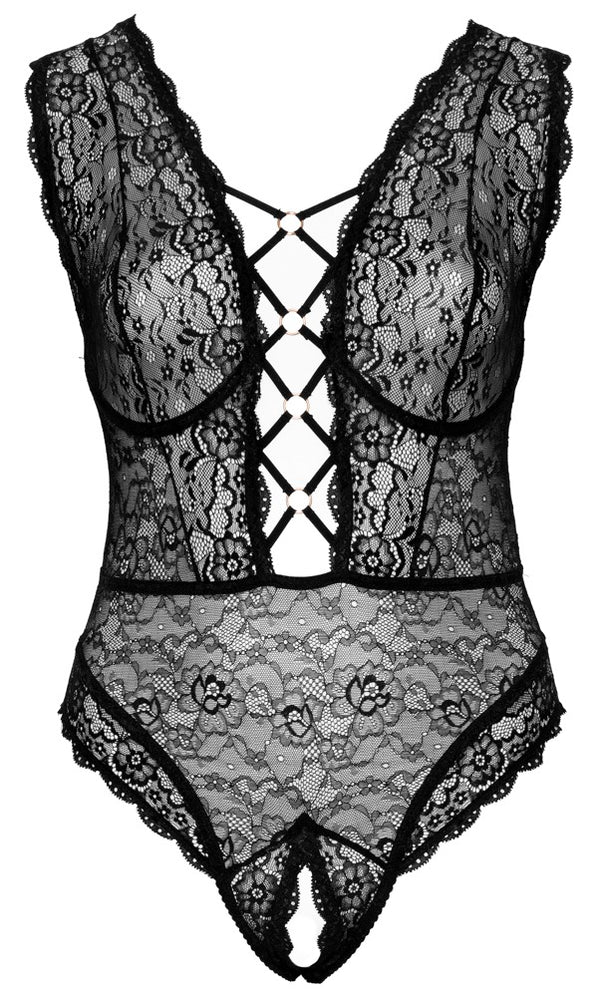 Cottelli CURVES kant body met beugelcups - Zwart - Cottelli CURVES - SKU: 26432191431