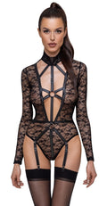 Cottelli LINGERIE Body met lange mouwen en laag uitgesneden decolleté - Zwart