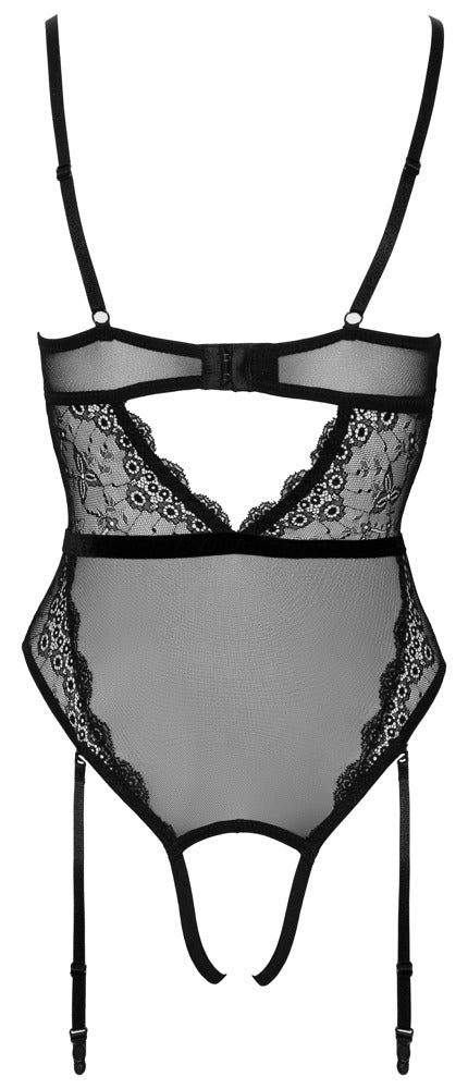 Cottelli LINGERIE stringbody met fluwelen band - Zwart - Cottelli LINGERIE - SKU: 26433241021