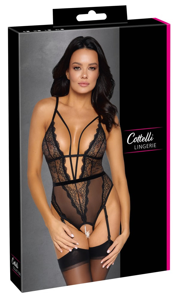 Cottelli LINGERIE stringbody met fluwelen band - Zwart