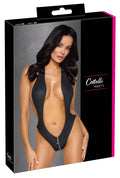 Cottelli PARTY Body mat look met open voorkant en rug - Zwart
