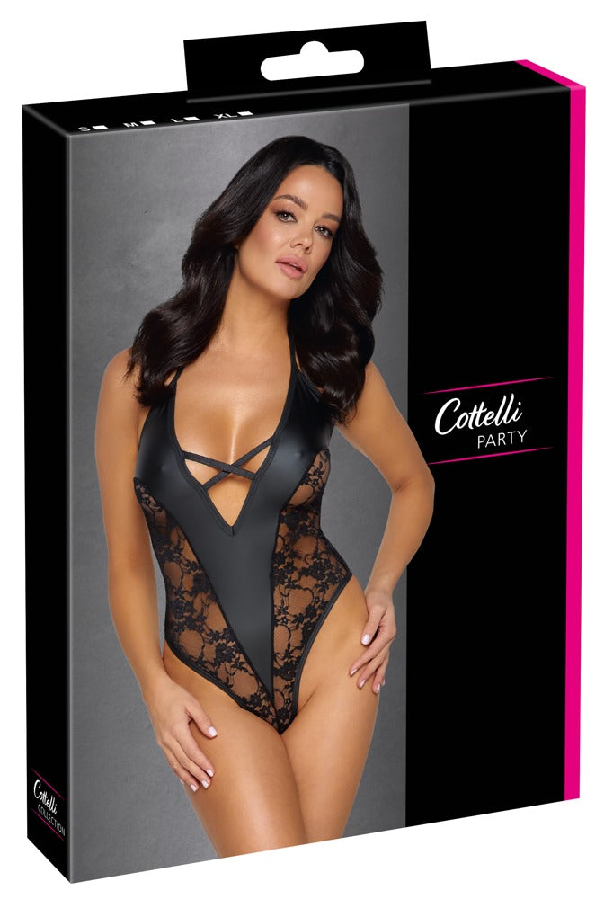 Cottelli PARTY Body met kant en lage halslijn - Zwart