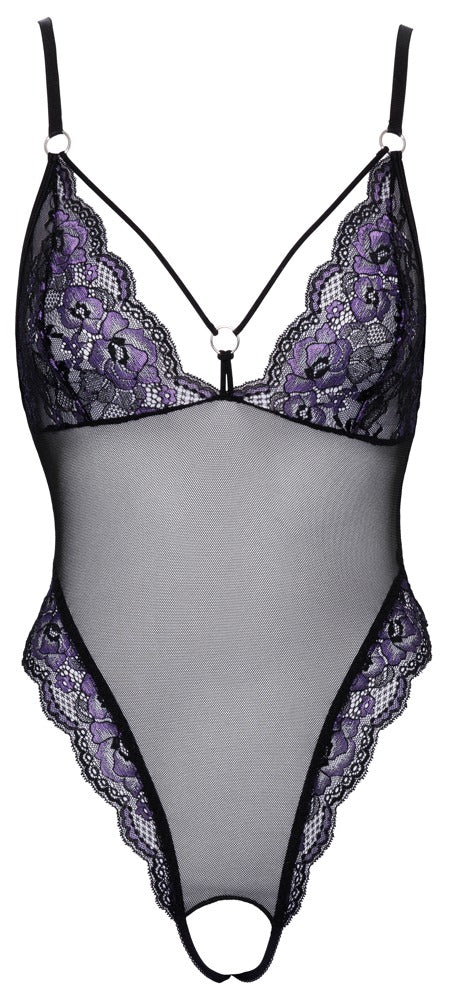 Cottelli LINGERIE kruisloos body met powernet - Zwart - Cottelli LINGERIE - SKU: 26434481021