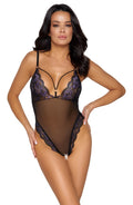 Cottelli LINGERIE kruisloos body met powernet - Zwart