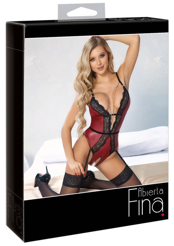 Abierta Fina kruisloze body met kanten inzet - Rood - Abierta Fina - SKU: 26434563021