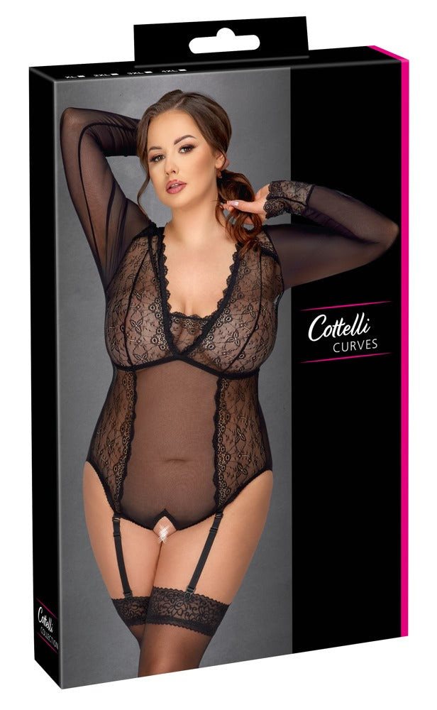Cottelli CURVES Body transparant kruisloos met lange mouwen - Zwart