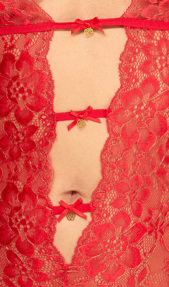 kissable jarretel body met gouddetails - Rood - kissable - SKU: 26436183131