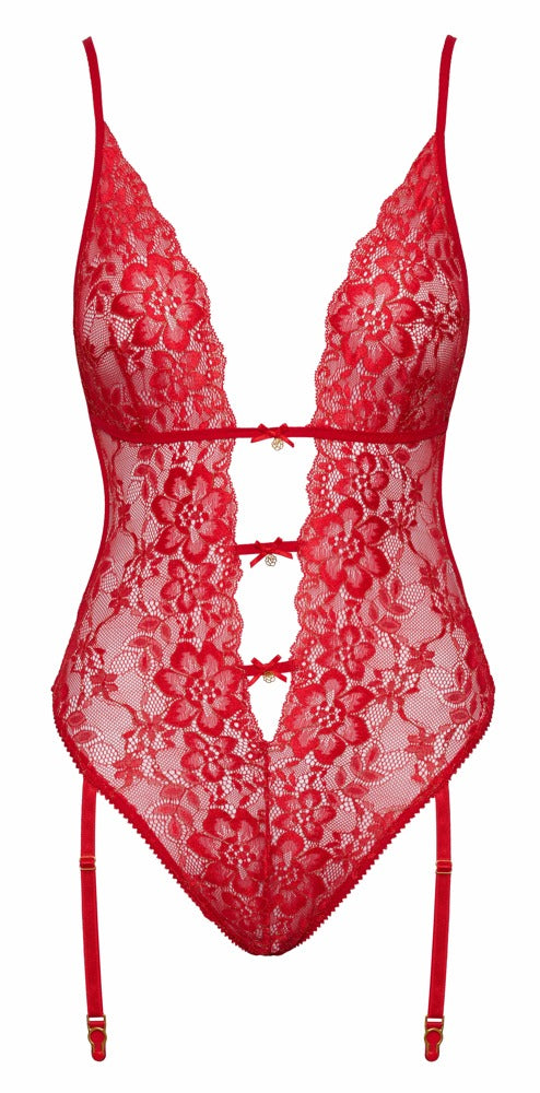 kissable jarretel body met gouddetails - Rood - kissable - SKU: 26436183131