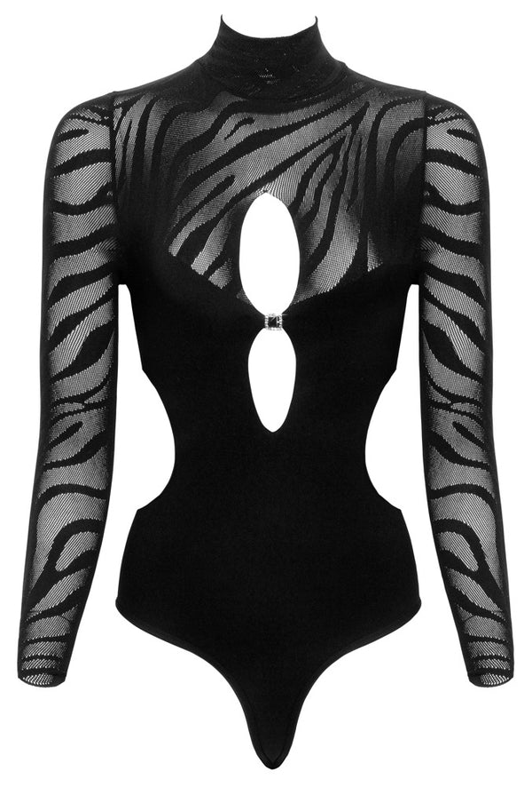 Fantasy by Cottelli one-stuk met streeppatroon - Zwart - Fantasy by Cottelli - SKU: 26436421101