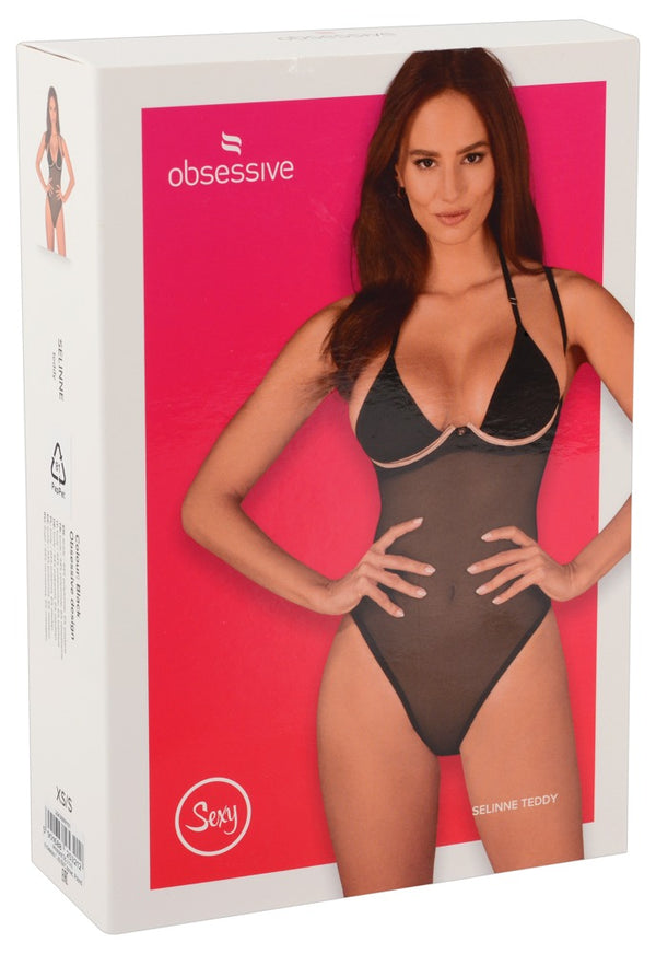 Obsessive Body met visnet en verstelbare jarretels - Zwart - Obsessive - SKU: 26436691101