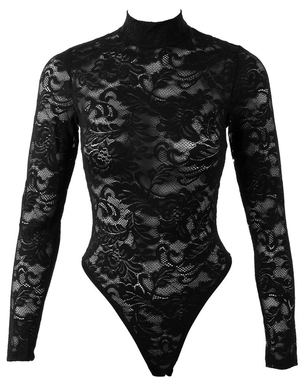 Cottelli LINGERIE kant body met kraag - Zwart - Cottelli LINGERIE - SKU: 26438711021