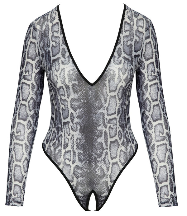 Cottelli LINGERIE body slangenleerlook - Grijs - Cottelli LINGERIE - SKU: 26444281021