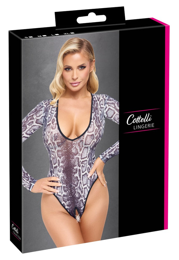 Cottelli LINGERIE body slangenleerlook - Grijs - Cottelli LINGERIE - SKU: 26444281021