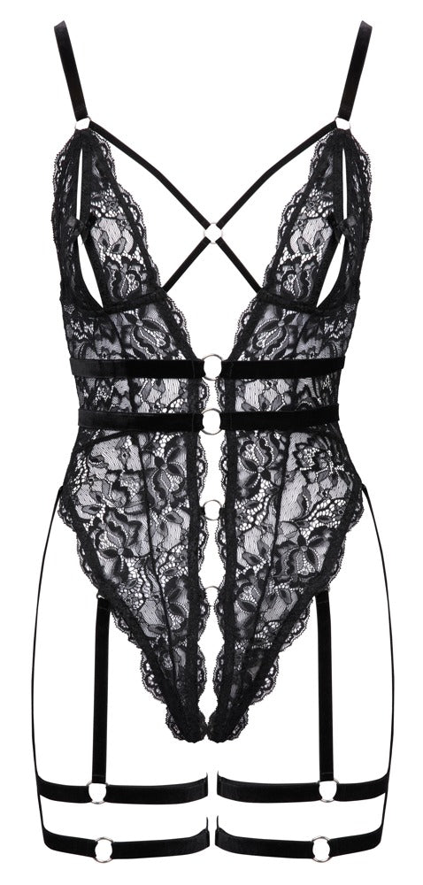 Cottelli LINGERIE body met jarretels - Zwart - Cottelli LINGERIE - SKU: 26444601021