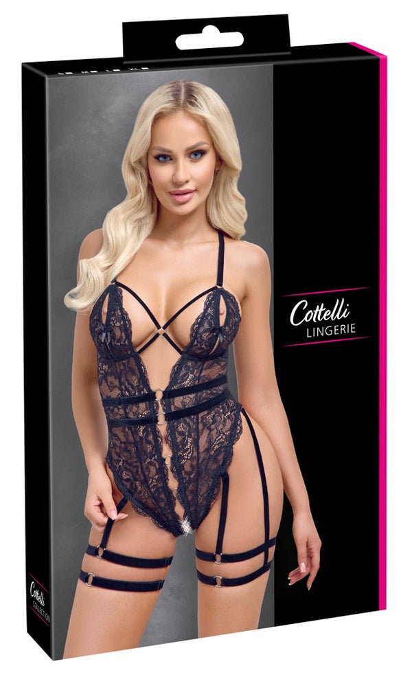 Cottelli LINGERIE body met jarretels - Zwart - Cottelli LINGERIE - SKU: 26444601021