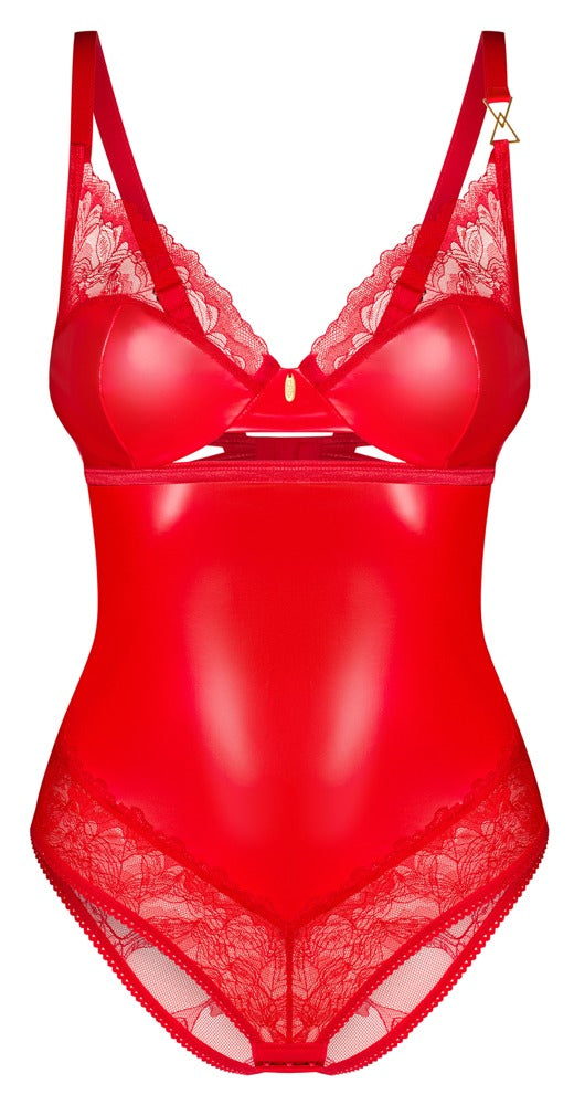 Obsessive Body glanzend met transparant kant - Rood