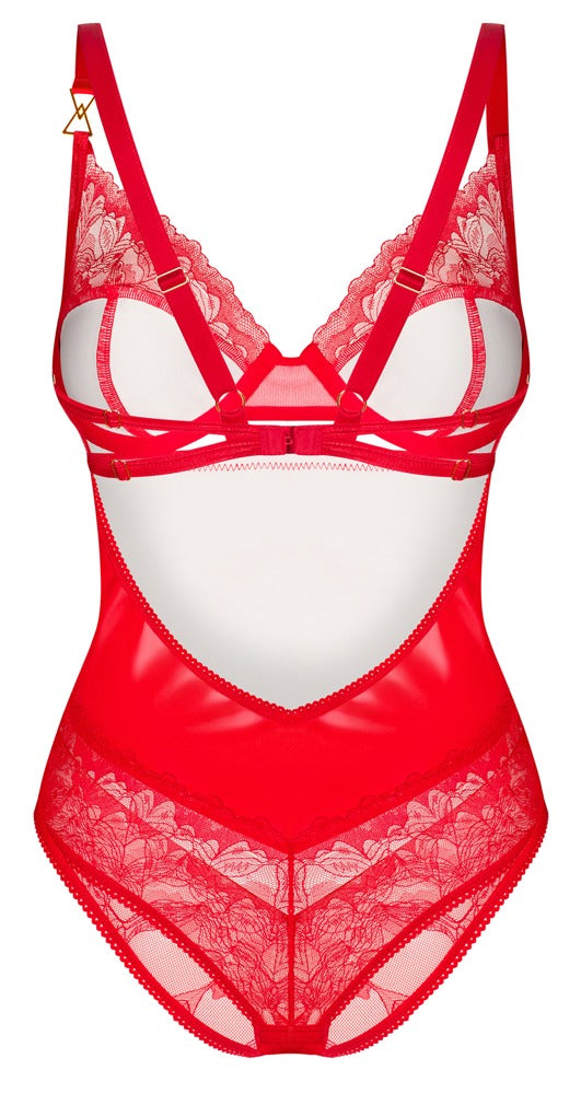 Obsessive Body glanzend met transparant kant - Rood - Obsessive - SKU: 26448193111
