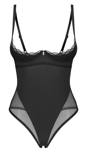 Obsessive Body kruisloos met open cup en ruches - Zwart