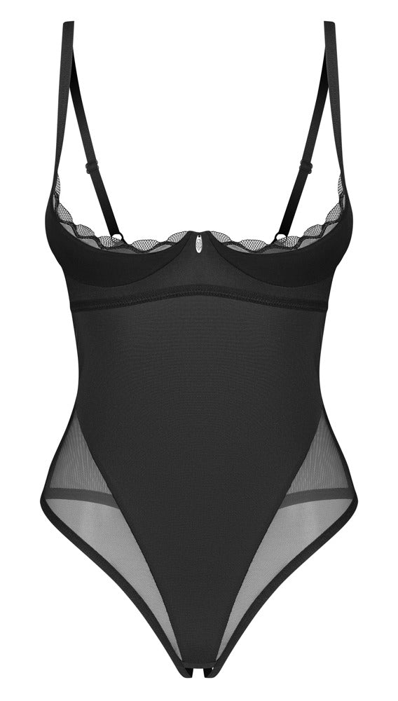 Obsessive Body kruisloos met open cup en ruches - Zwart - Obsessive - SKU: 26448271951