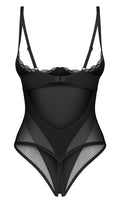Obsessive Body kruisloos met open cup en ruches - Zwart