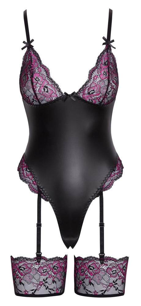 Cottelli LINGERIE Jarretel body met kant - Zwart - Cottelli LINGERIE - SKU: 26448431021