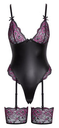 Cottelli LINGERIE Body met afneembare jarretels en kanten details - Zwart