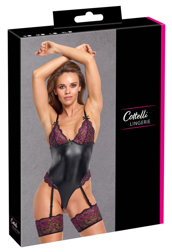 Cottelli LINGERIE Jarretel body met kant - Zwart - Cottelli LINGERIE - SKU: 26448431021