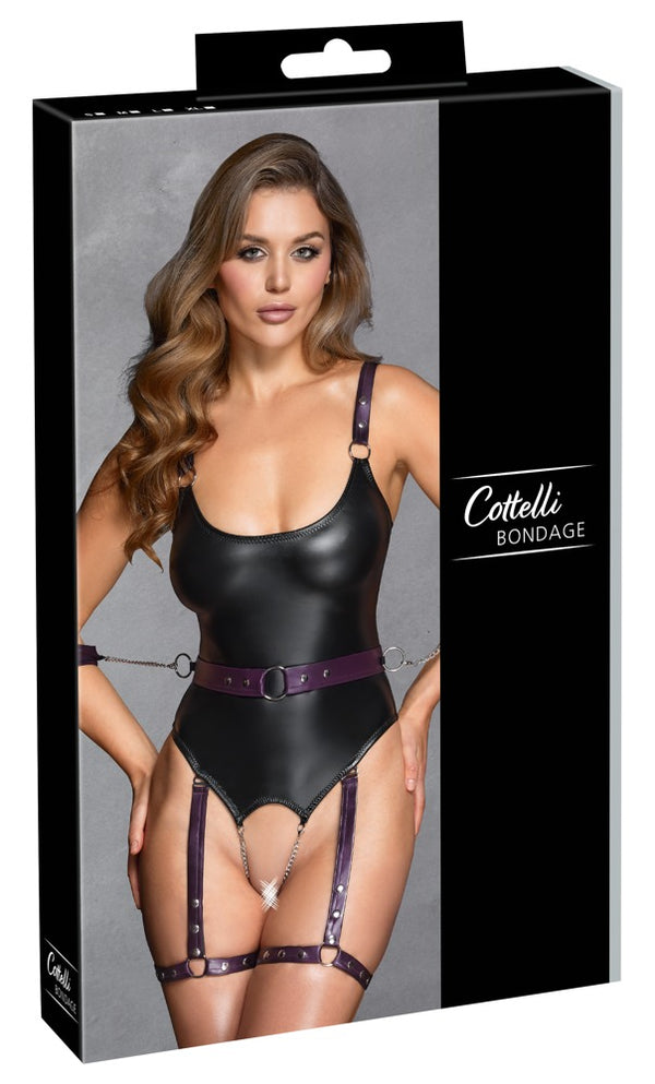 Cottelli BONDAGE kruisloze jarretel body - Zwart - Cottelli BONDAGE - SKU: 26448601021