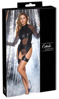 Cottelli BONDAGE Jarretel body kruisloos met handboeien - Zwart