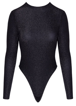 Cottelli PARTY Body rugloos met zilveren glittermateriaal - Zwart
