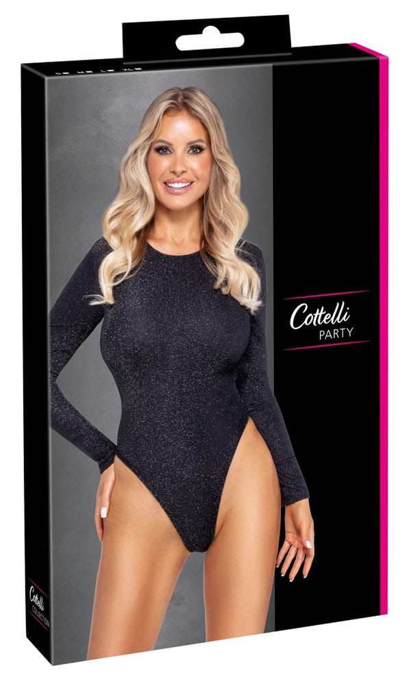 Cottelli PARTY thong body met glittermateriaal - Zwart - Cottelli PARTY - SKU: 26449081021
