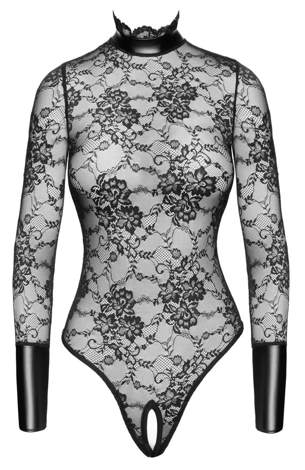 Noir kruisloze body met bloemenkant - Zwart - Noir - SKU: 26449751021