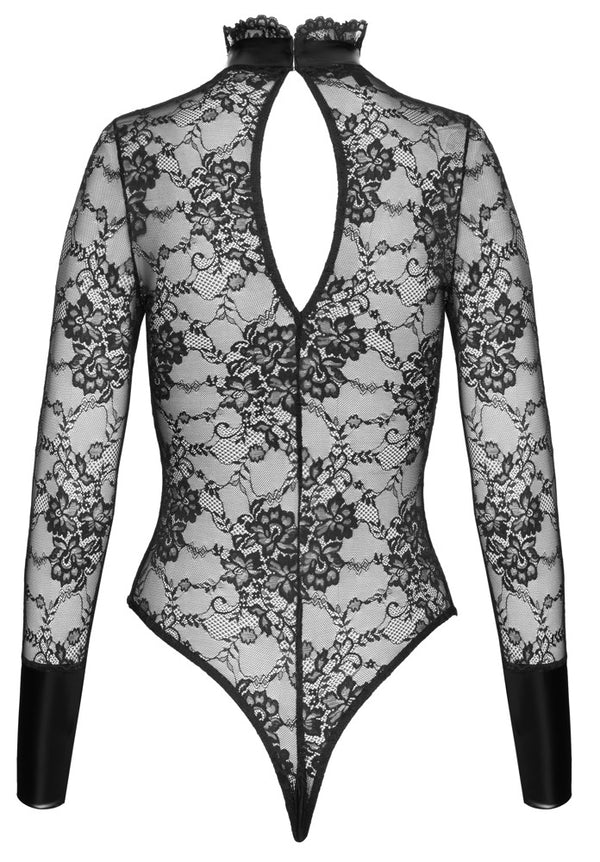 Noir kruisloze body met bloemenkant - Zwart - Noir - SKU: 26449751021